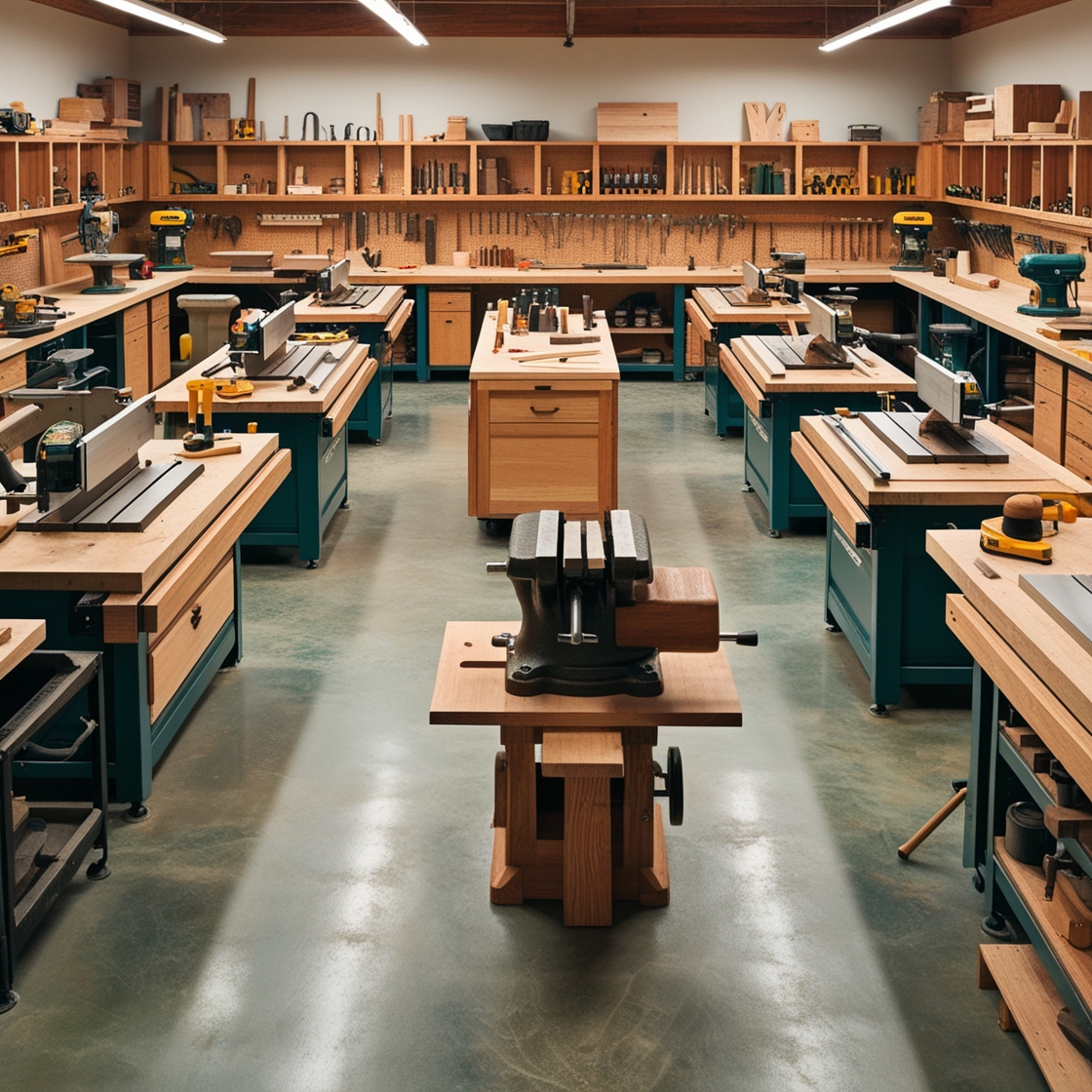 A well-equipped professional woodworking workshop