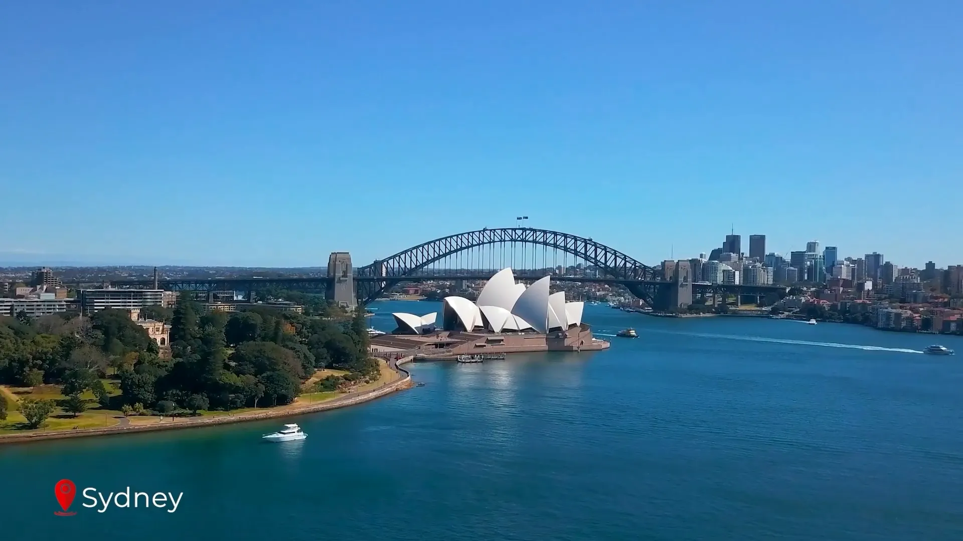 Sydney Opera House and Harbour Bridge with sparkling harbour