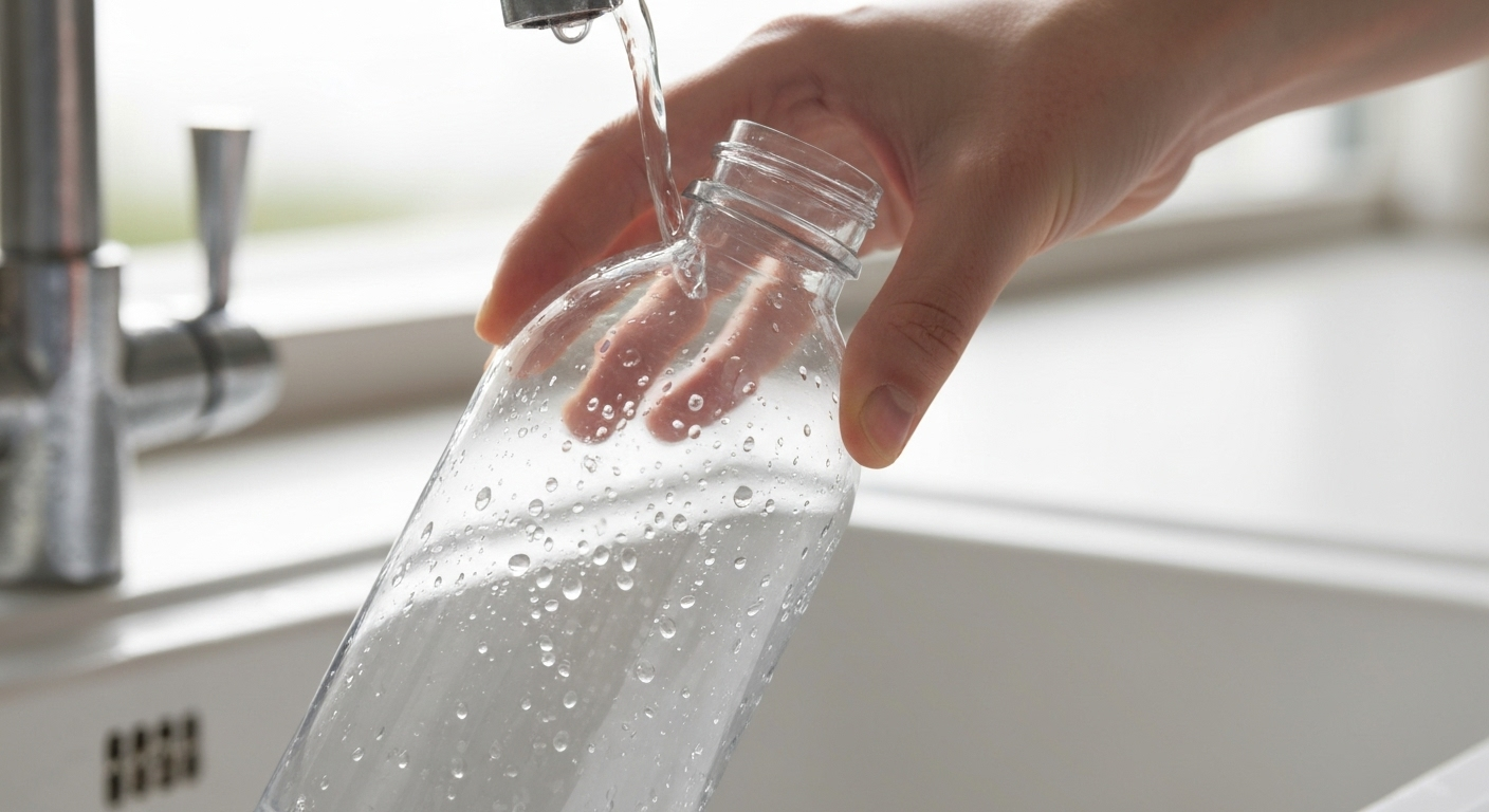 Refilling water bottle at sink