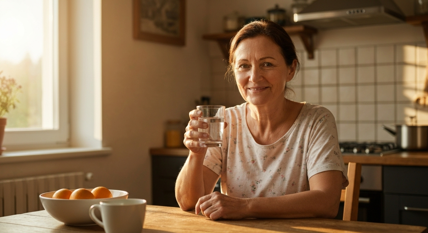 Person holding water glass thoughtfully