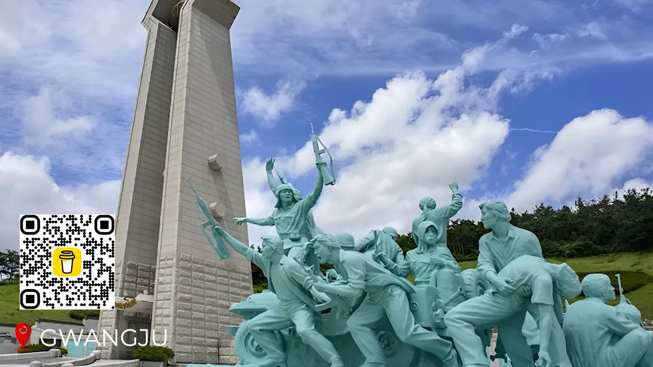 Gwangju Uprising Memorial landscaped grounds with commemorative installations