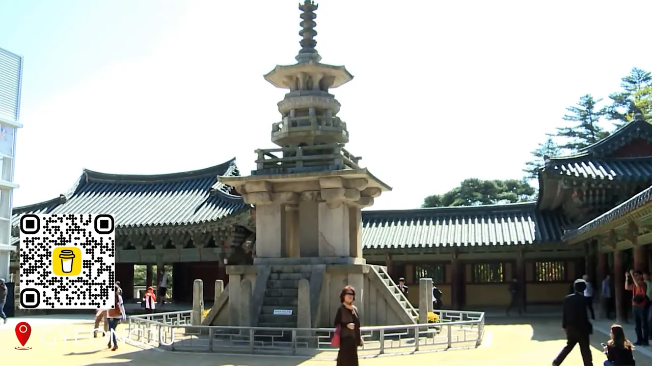 Bulguksa Temple courtyard and ancient stone pagodas in soft light