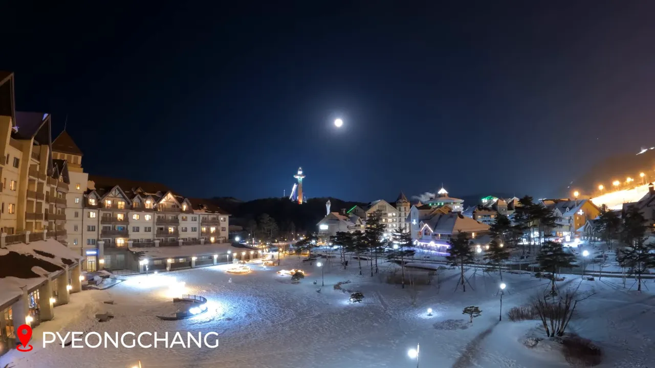 Alpensia Resort ski slopes and the iconic ski jump against clear skies