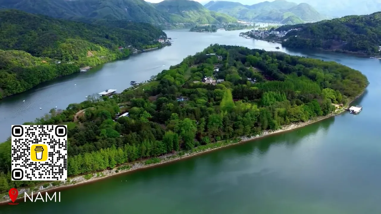 Nami Island tree-lined path with perfect symmetry of poplars in autumn colors