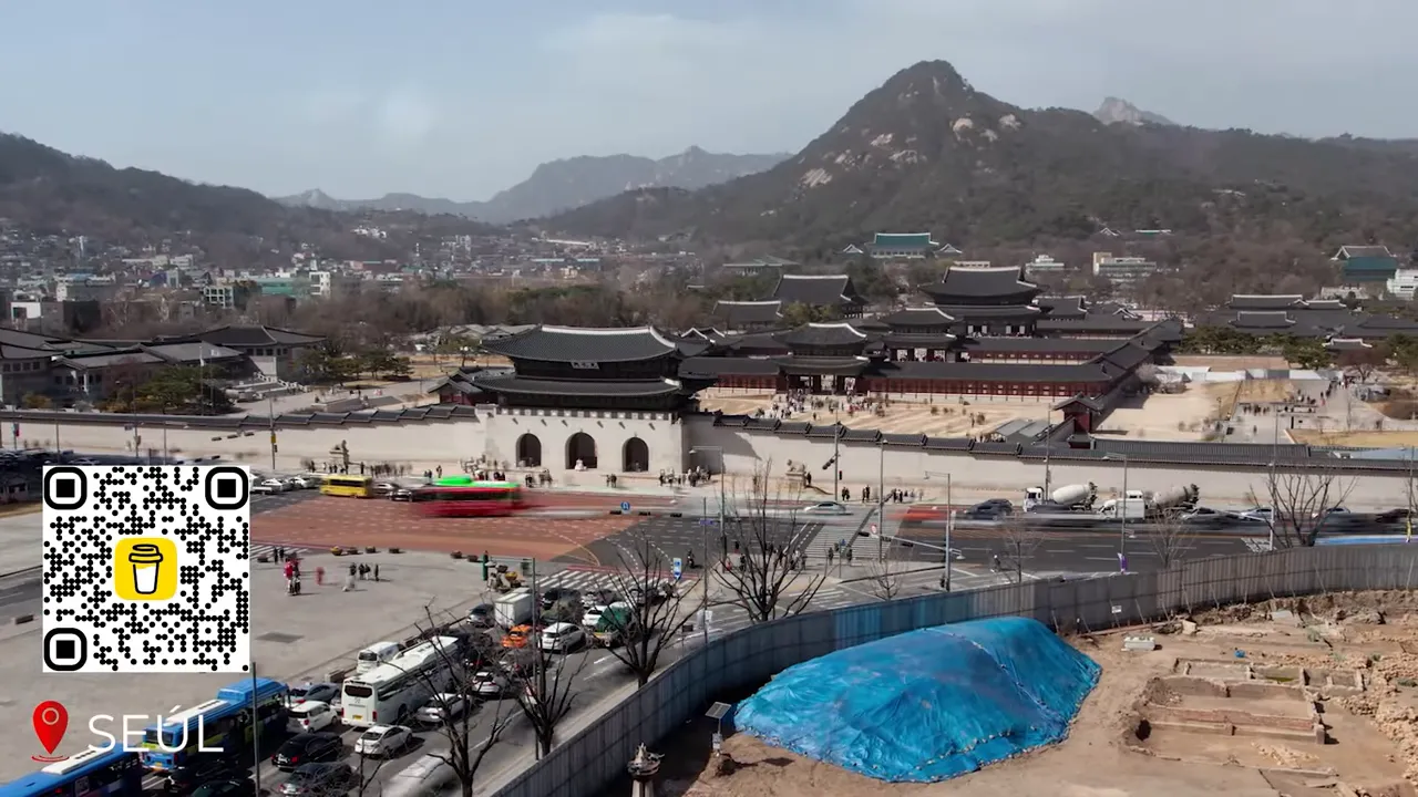 Gyeongbokgung Palace gate with traditional architecture and wide courtyards