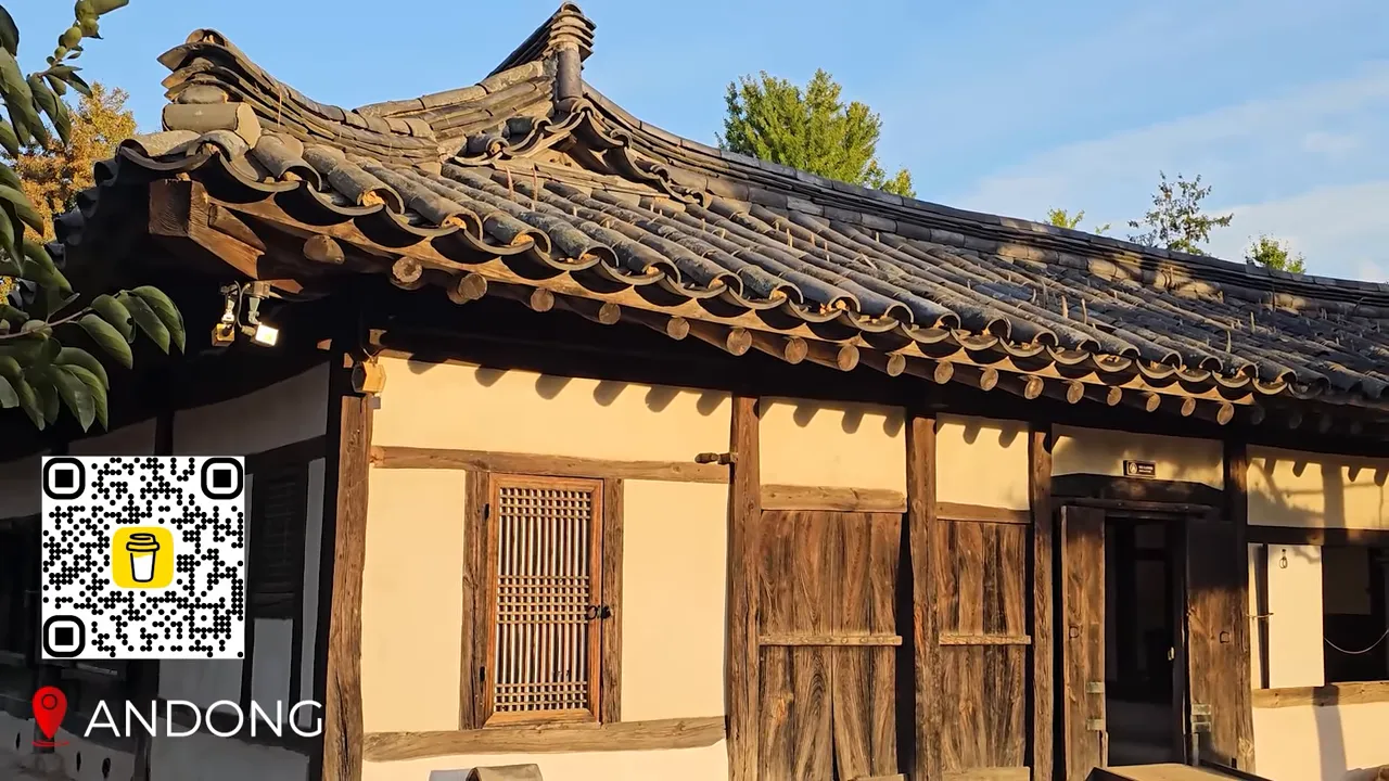 Hahoe Folk Village with traditional hanok houses beside a river and surrounding hills