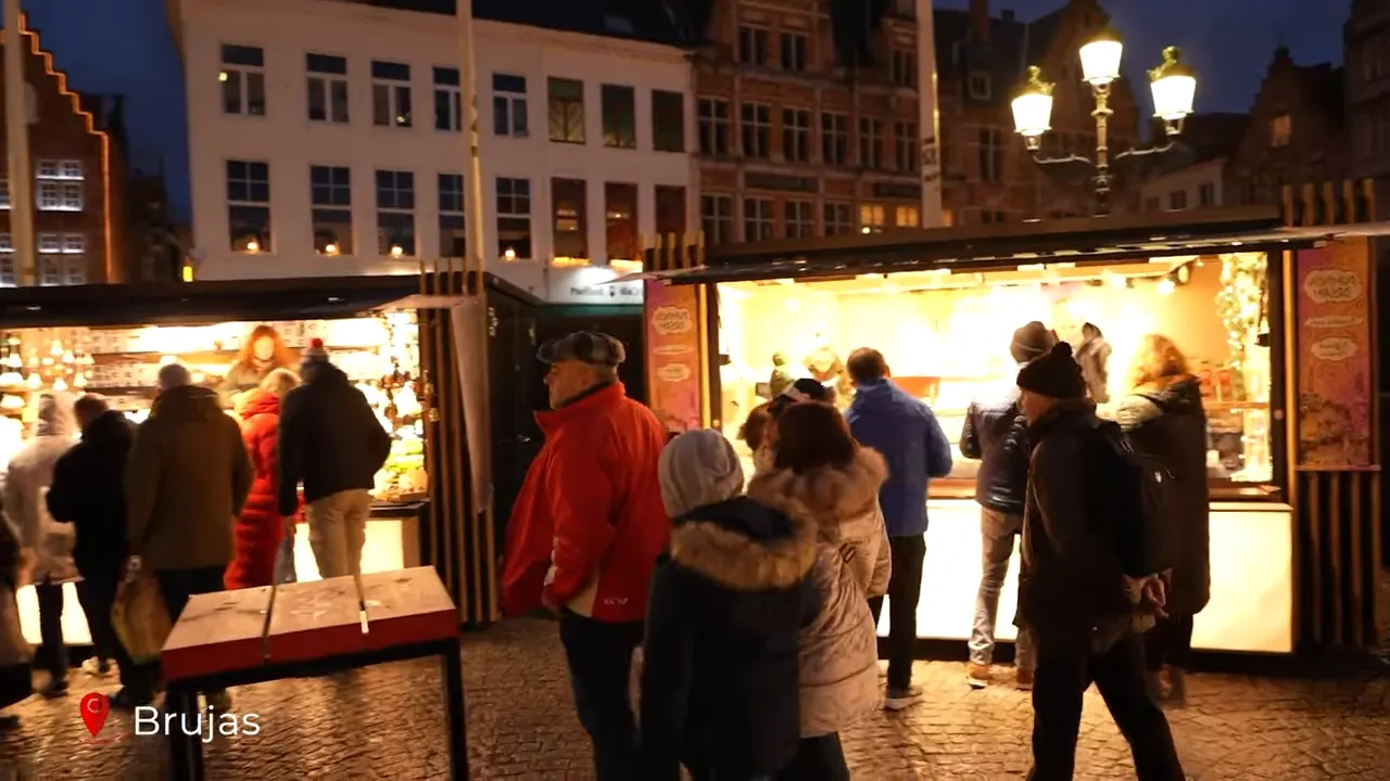 Market Square in Bruges with stalls and ice rink