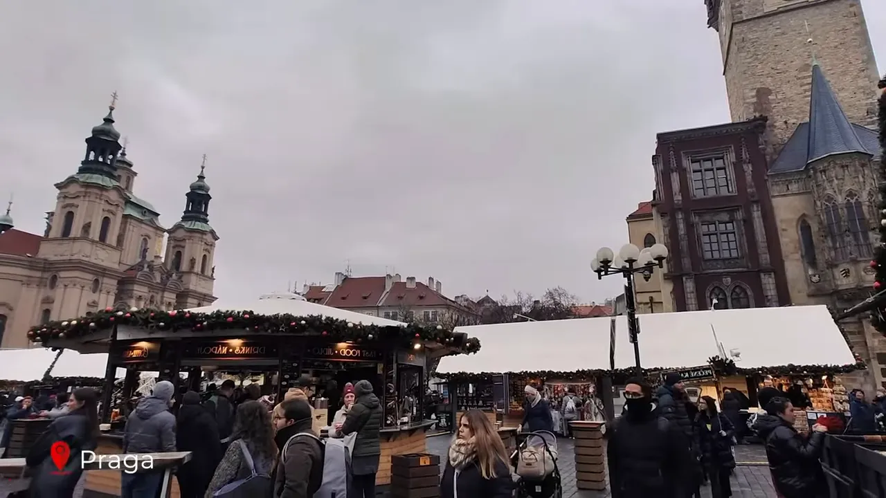 Prague Old Town Square with Christmas tree and markets