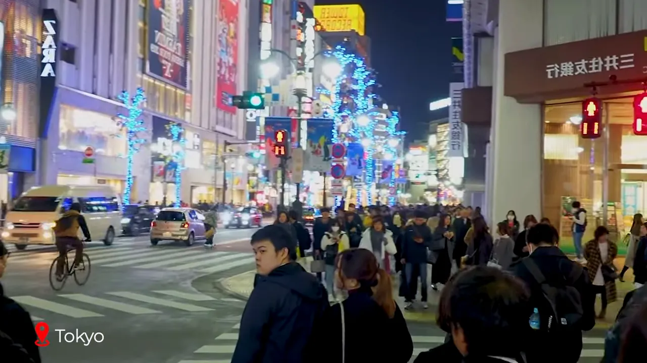 Shibuya crossing illuminated for Christmas with LED lights