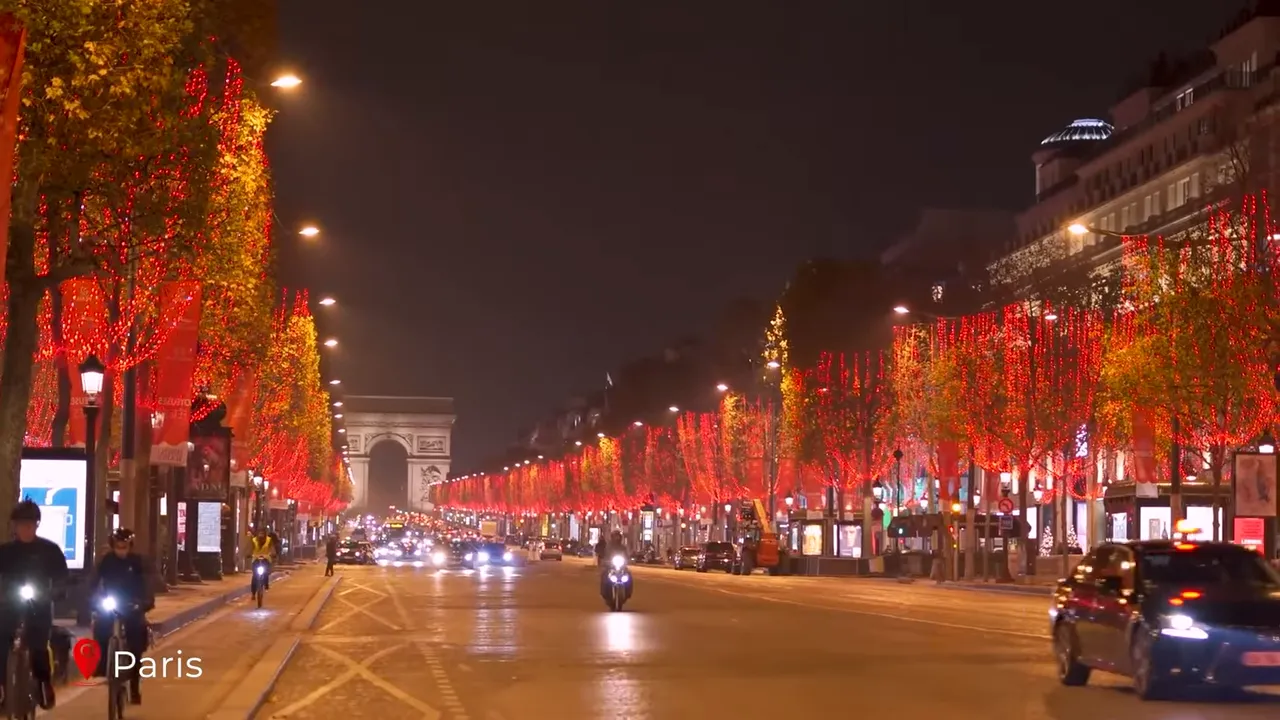 Champs-Élysées tunnel of lights with Ferris wheel in the distance