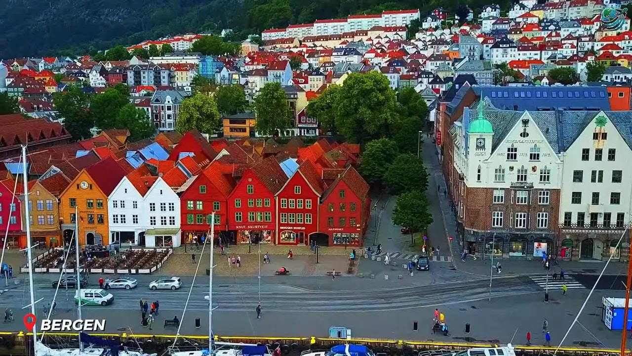 Colorful wooden houses along Bergen waterfront
