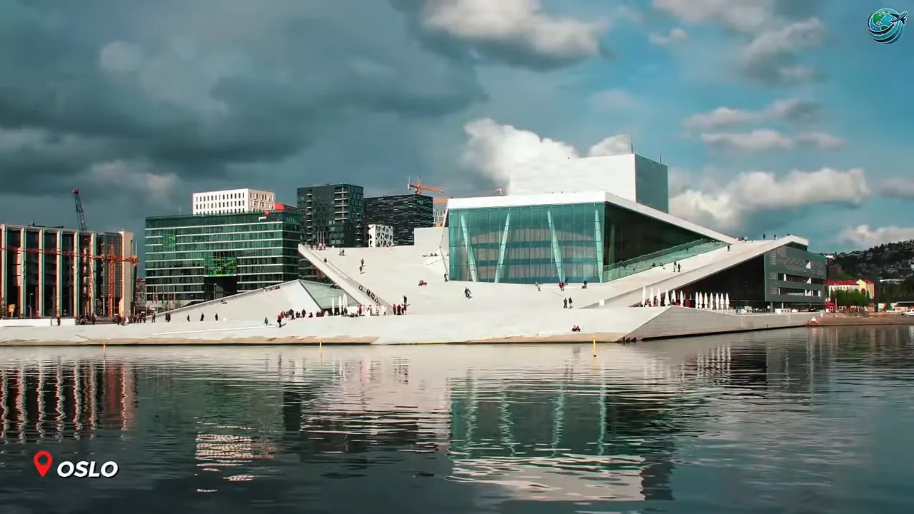 White Oslo Opera House beside the waterfront